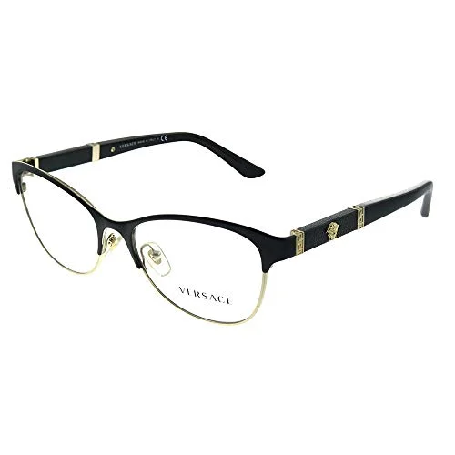 Versace NEW Black Gold Cat Eye Womens Metal Frames 54-18-140 Eyeglasses VE1271